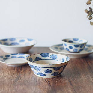 日本进口派西系列陶瓷，餐具汤碗大面碗，日式和风复古家用高脚米饭碗
