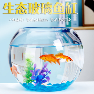 办公桌玻璃鱼缸金鱼缸(金鱼缸，)水族箱客厅小型桌面乌龟，缸透明圆形家用造景