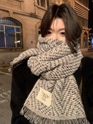 高级感格子小香围巾女冬季2023韩版复古百搭加厚保暖围脖学生