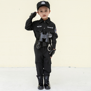 万圣节儿童警察服小特警衣服男童，警服宝宝长袖外套孩子演出服套装