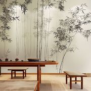 新中式竹林水墨意境风大气电视沙发，背景墙纸壁布卧室客厅来图定制