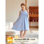 mpeng女童夏日蓝色背心连衣裙显瘦宽松法式高级可爱洋气甜美裙