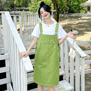 绿色俏皮减龄小个子背带裙夏季女2023韩版宽松可盐可甜连衣裙