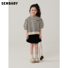 senbaby童装女童夏装短袖t恤小女孩，韩系上衣中大童质感条纹娃娃衫