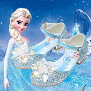 女童凉鞋2023夏季高跟爱莎包头小女孩软底公主，艾莎水晶儿童鞋