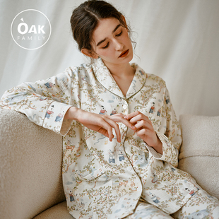 Oak Family女士家居服套装夏季薄款竹棉纱布产后孕妇月子服睡衣