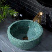 绿色台上盆创意艺术台盆卫生间，家用圆形陶瓷洗手盆单盆面盆洗面盆