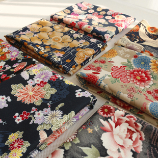 日本进口和风平纹棉布料，手工和服童装仙鹤，樱花丸菊牡丹烫金千纸鹤