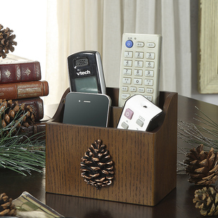 遥控器收纳盒美式客厅木质茶几，小木盒办公室桌面，笔筒遥控板整理盒