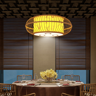 新中式餐厅吊灯酒店餐饮包间，专用灯饭店火锅店，卡座竹编灯具带射灯