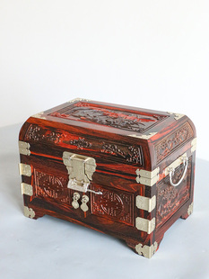 红木大红酸枝首饰盒独板梳妆盒，饰品盒素面实木质，仿古带锁大号带镜