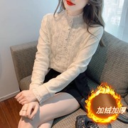 韩国蕾丝打底衫女2023套头长袖T恤小衫加绒加厚冬季修身上衣