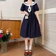 日系海军风连衣裙少女夏装初中高中学生甜美可爱海军领长裙子
