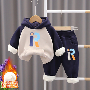 男宝宝冬装加绒套装0一1-3岁小儿童装4男童秋装8个月婴儿衣服加厚
