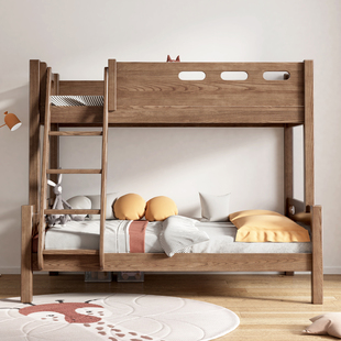 全实木子母床上下床铺，双层床高低床，橡木两层木床美式大人儿童床