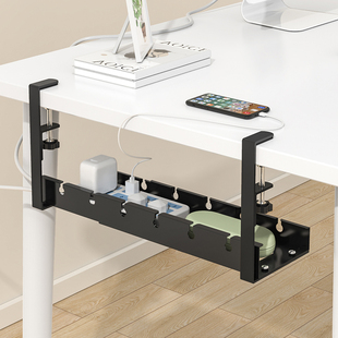 桌下理线架桌面路由器放置架插排收纳盒桌底绕线器免打孔过线槽