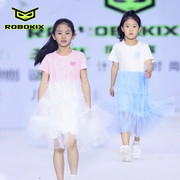 robokix夏季女童连衣裙子，蓬蓬网纱公主，裙拼接纱裙舒适透气