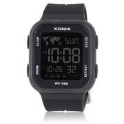 xonix精准方形数字电子表，男学生防水运动闹铃黑色小方块手表