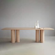 北欧实木餐桌圆柱吃饭桌子复古长方形工作台洽谈桌酒店餐桌椅组合