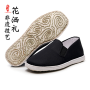 老北京纯手工千层底，布鞋男款传统民族，风夏季透气黑