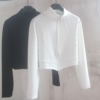 春秋外套拉链短款立领白色，上衣设计感洋气显瘦时尚春秋衫黑色长袖