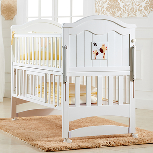 弗贝思婴儿床实木无漆拼接大床可移动多功能宝宝，松木床新生摇篮床