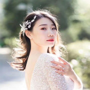 结婚礼服新娘头饰新娘韩式简单大气森系超仙叶子盘发手工发夹边夹