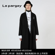 Lapargay纳帕佳2023秋冬女式黑色中长款休闲风衣长袖外套韩版