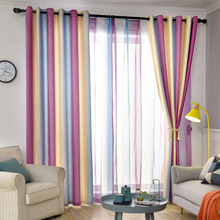 渐变条纹地中海北欧客厅定制窗帘成品现代简约卧室落地窗帘半遮光