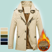 JPDUN外套男装米色防风衣秋冬季英伦风加绒加厚纯棉衣小西装夹克