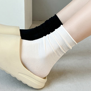 白色堆堆袜子女中筒夏季薄款纯棉ins潮网红款春夏季纯色时尚长袜