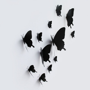 12只装黑色蝴蝶单层和双层翅膀之分，3d立体仿真蝴蝶家居派对装饰