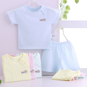 婴儿纯棉提花短袖t恤短裤套装，新生儿纯棉内衣，套装宝宝夏款居家服