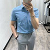 夏季韩版修身衬衣商务休闲潮流青年寸衫无痕条纹衬衫男短袖