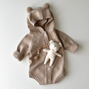 婴儿秋冬款可爱长袖针织，哈衣爬服男女，宝宝小熊毛线连体衣毛衣外套