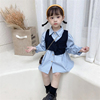 女童洋气春秋套装2024秋季韩版宝宝，中长款衬衫裙+马甲两件套