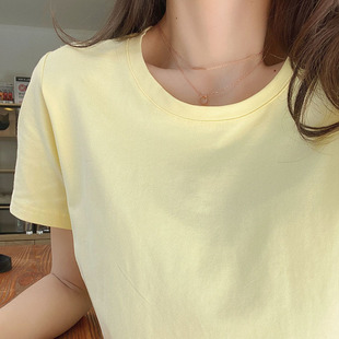 短袖t恤女士夏季上衣宽松纯棉，浅黄色柠檬2023白色宝石蓝色
