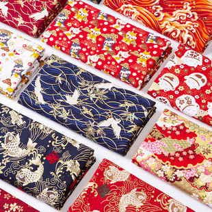 和风烫金纯棉布料，日本日式印花布全棉麻布汉服，旗袍衣服装面料