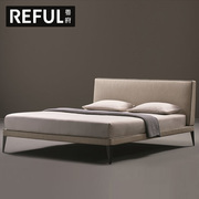 北欧布艺床轻奢高脚极简设计师布床双人主卧样板房，不占地方的床