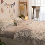韩式花边床品套件纯棉公主，风床单被套床上用品1.8米全棉四件套i.