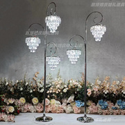 婚礼堂欧式铁艺电镀水晶吊灯婚庆道具灯冰晶条路引花布置装饰