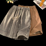 牛仔短裤男夏季铆钉设计感中裤子美式高街运动情侣同款五分裤
