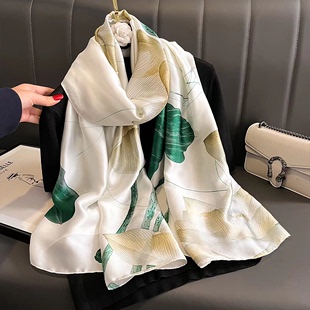 杭州丝绸真丝围巾外搭薄款出游防晒时尚节日礼物长款女士丝巾披肩