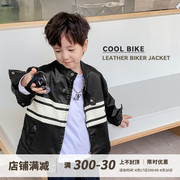 韩国童装秋季男童复古pu皮衣夹克衫儿童时髦短款外套帅气中小童潮