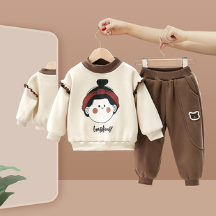 女童秋冬季儿童套装韩版卡通，娃娃加绒加厚卫衣休闲运动两件套