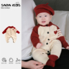 婴儿衣服春秋款宝宝满月百天红色亲子系列针织，连体衣外出毛衣爬服