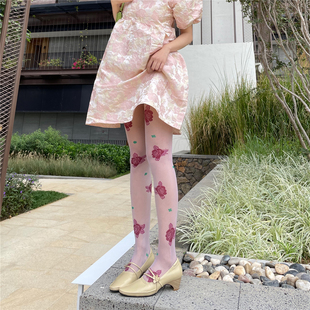 智熏玫瑰花园法式复古温柔蕾丝袜刺绣，白色蔷薇丝袜甜美超薄连裤袜