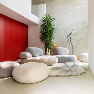 现代简约大师设计创意，个性鹅卵石小户型模块组合异形布艺沙发定制