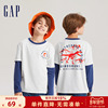 Gap男童秋季纯棉假两件长袖T恤儿童装运动微弹休闲上衣736017