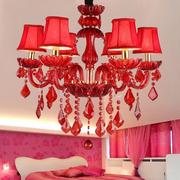 欧式吊灯红色彩色水晶灯客厅喜庆婚房卧室灯漫咖啡，吊灯酒店灯